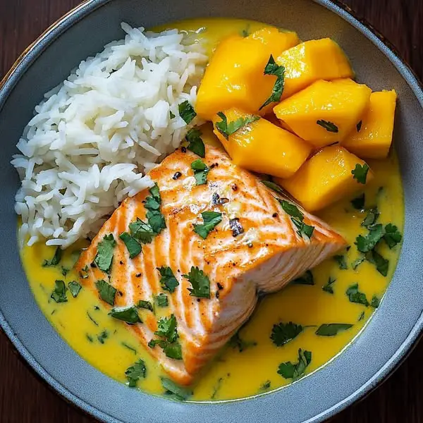 Salmón al Curry de Coco con Mango