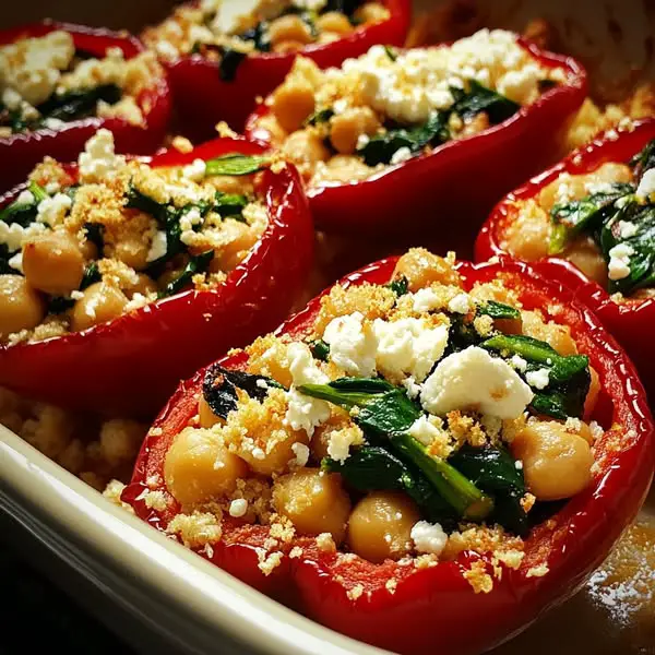 Pimientos del Piquillo Rellenos de Garbanzos, Espinacas y Queso Feta