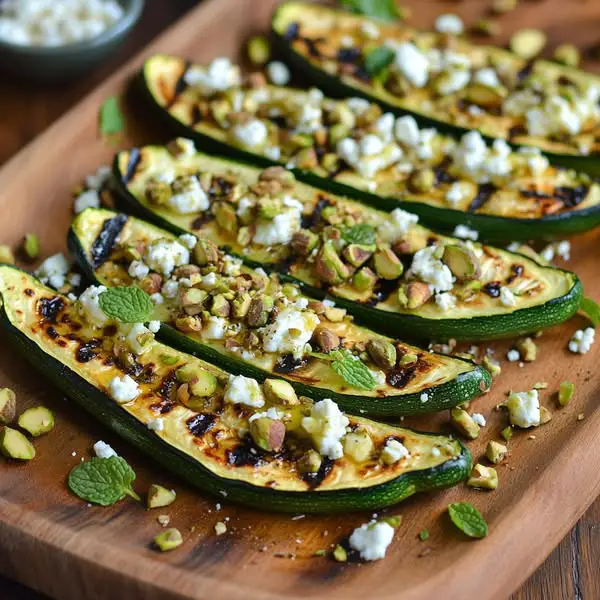 Calabacines a la Parrilla con Feta, Pistachos y Menta
