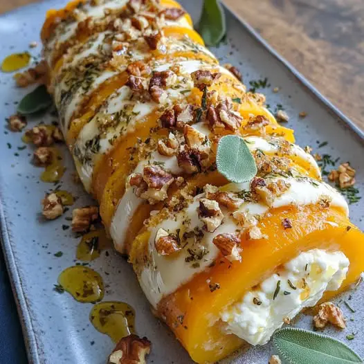 Rollo de Calabaza Butternut, Queso de Cabra y Nueces: ¡La elegancia otoñal en su plato!