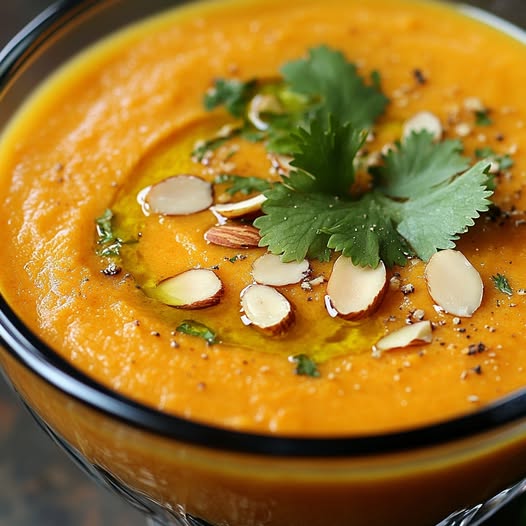 Crema Fría de Zanahoria y Naranja con Toque de Comino y Almendras
