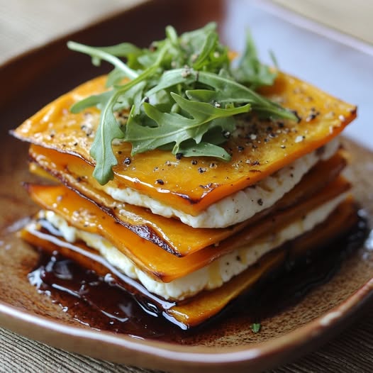 Milhojas de Calabaza Asada, Queso de Cabra y Mermelada de Higos