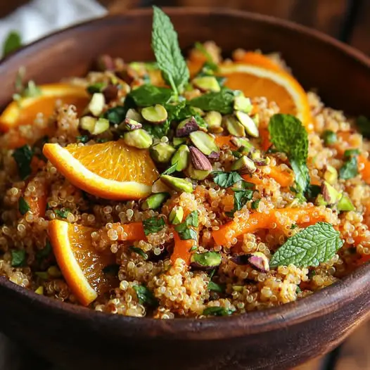 Ensalada Marroquí de Zanahoria y Naranja con Quinoa, Menta y Pistachos