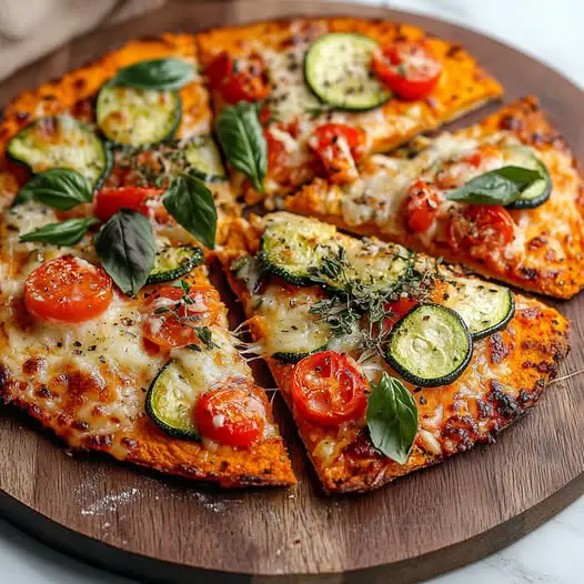 Pizza de Base de Boniato con Verduras de Temporada y Queso Curado