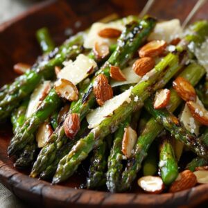 Ensalada de Espárragos Trigueros, Queso Manchego Curado, Almendras Tostadas y Vinagreta de Miel y Jerez