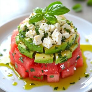 Tartar de Sandía, Aguacate y Queso Feta con Aceite de Albahaca: Una Sinfonía de Frescura y Elegancia en tu Mesa