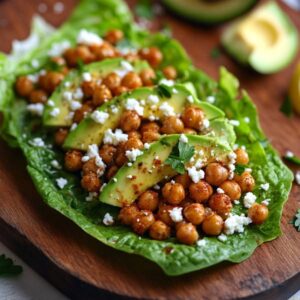Wraps de Lechuga con Garbanzos Crujientes, Aguacate y Queso Feta