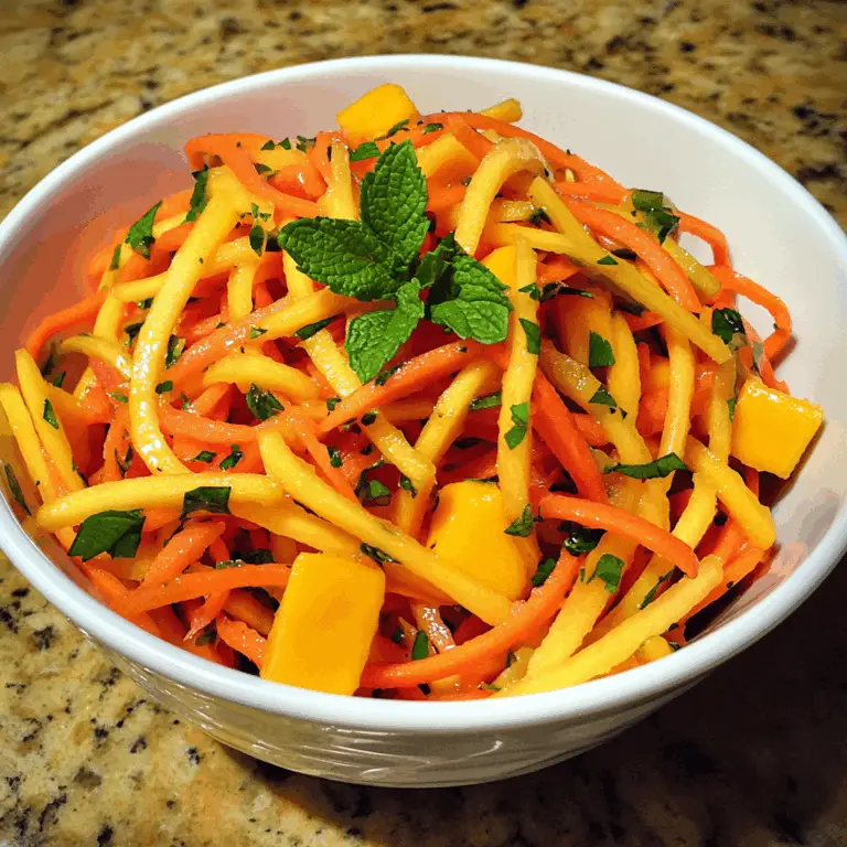 Ensalada de zanahoria rallada, mango, menta y vinagreta de lima y miel