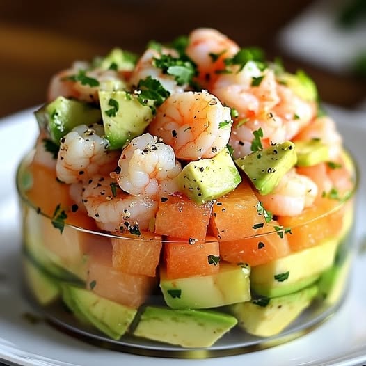 Tartar de Aguacate, Melón y Gambas con Lima y Cilantro Fresco