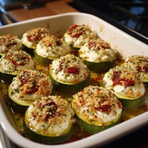 Calabacines Rellenos de Queso de Cabra, Tomates Secos y Hierbas Mediterráneas