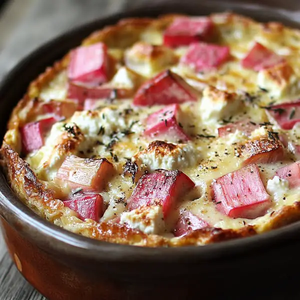 Dulce y Ácido: Clafoutis Salado de Ruibarbo, Queso de Cabra Fresco y Tomillo Fresco